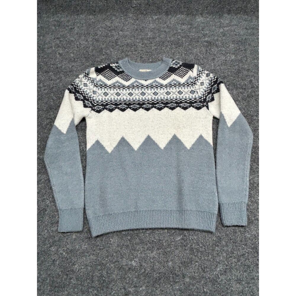 Charlie Paige Women’s S/P Fair Isle Nordic Sweater Gray Cream Blue Knit Pullover
